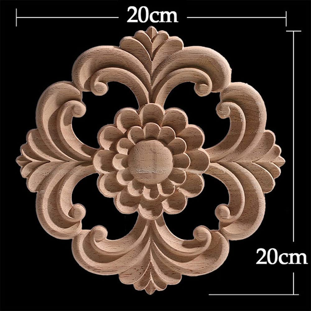 2 Stück Holzfiguren-Rahmenapplikationen | Aufkleber mit antikem Blumenmuster, Dekoration for Wände aus Holz(18cm)