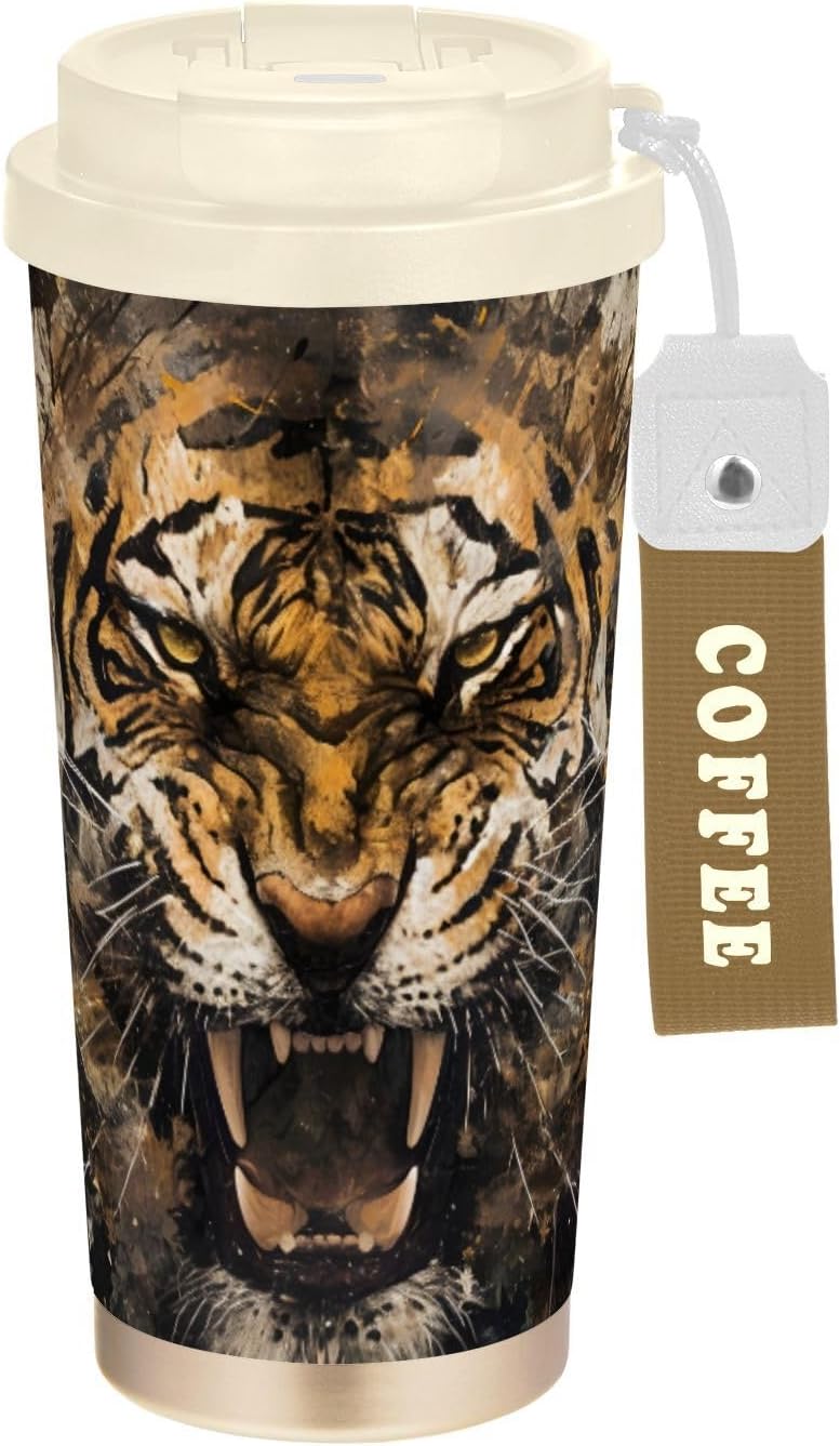 Bengal Cat Portrait Brown Insulated Coffee Mug with Straw & Flip Lid, 16.9oz Iced Tumbler Cup, Double Wall Vacuum Mug for Travel Office