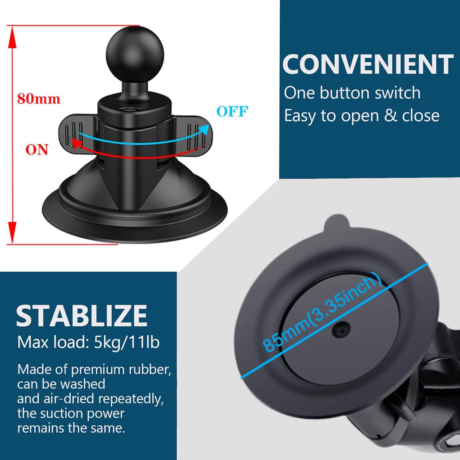 SMALLRIG Suction Mount For Action Camera/Phone/Small Cameras, For Gopro Suction Cup Mount On Car Window/Bonnet, Max 0.5kg Load For Max Speeds 80km/h (50mph), Max 3kg Load When Stationary - 3566