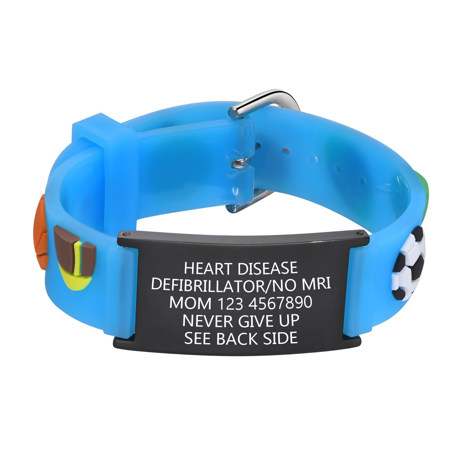 Kids Personalized Medical ID Bracelet-Silicone Autism Allergy Seizure Cute ID Wristband with Medical Alert Badge for Kids Toddler Children in Case of Emergency Bracelets if Lost (5.1''-6.5'')