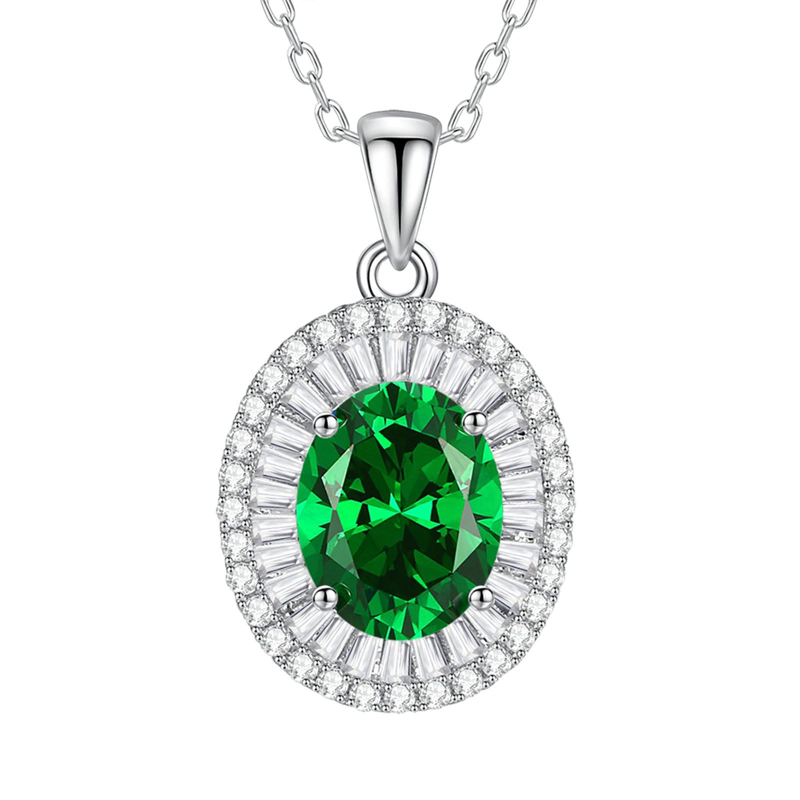 Ciondolo Collana Donna, Donna Collana con Ciondolo Topazio Ovale da 3 carati, citrino, Smeraldo Sintetico e moissanite in Oro 9K/14K/18K/Platino, 45cm