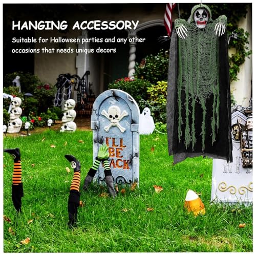 Image of Pop The Party Spooky Hanging Skeleton Ghost Decoration with Green Tattered Cloak - Scary Prop for Halloween, Haunted House & Party Decor