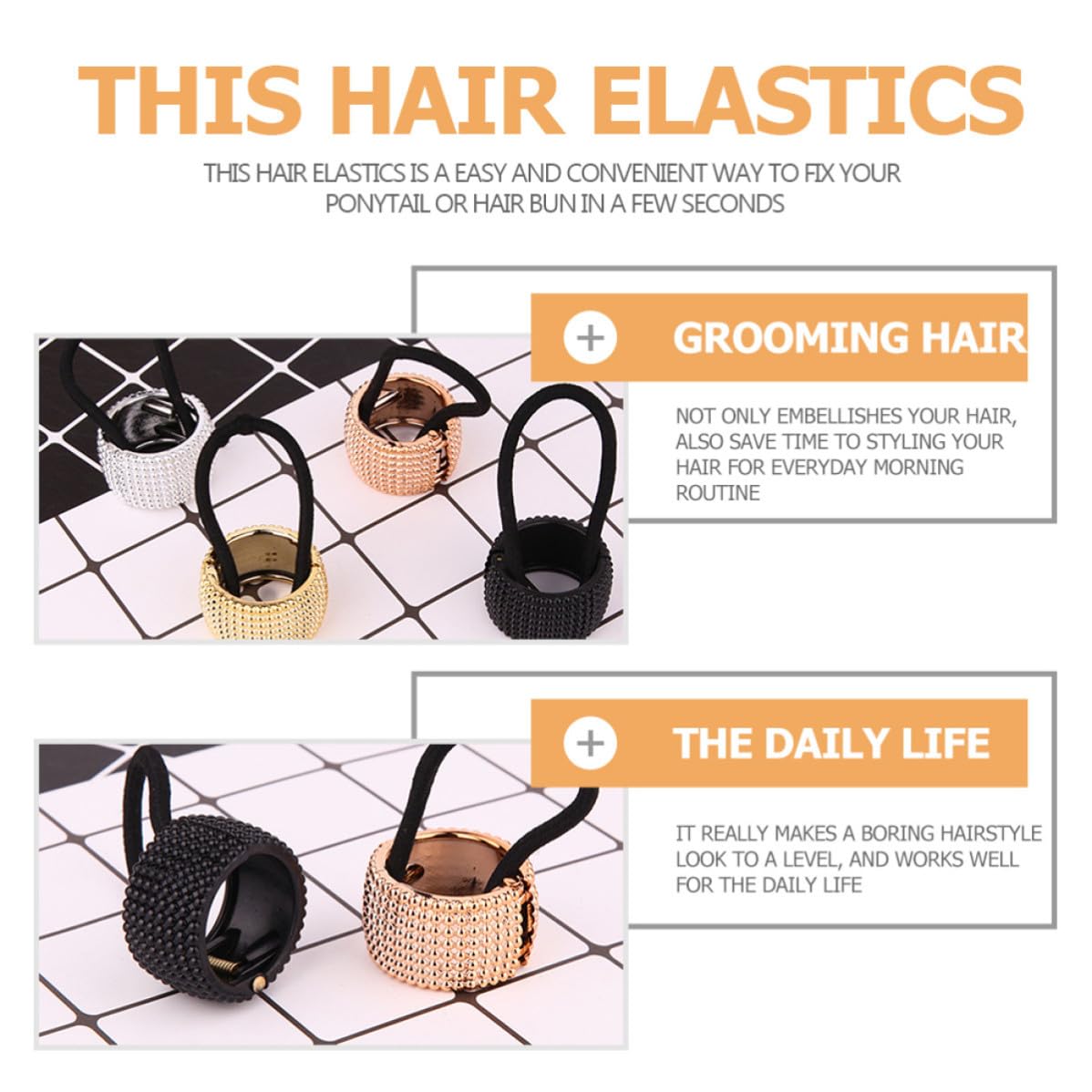 Hair Holder Cuff Elastic Hair Rings Easy to Put for Ponytail 4pcs Made of Plastic and Resin for Daily Use image 5