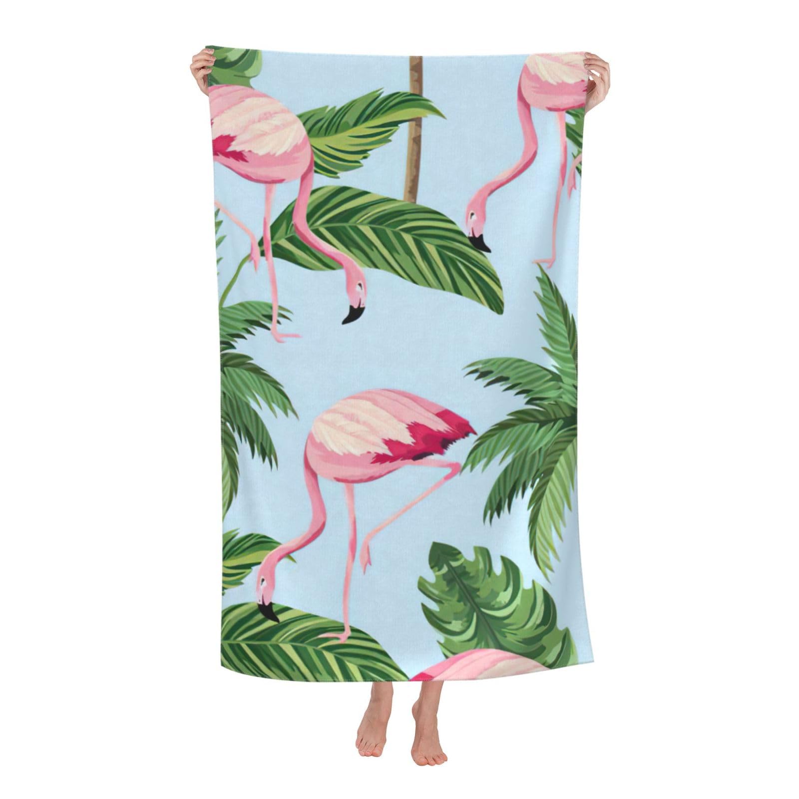 NImongt Tropical Flamingos Print Oversized Adult Beach Towel For Travel Weekend Getaways Festivals Camping Trips