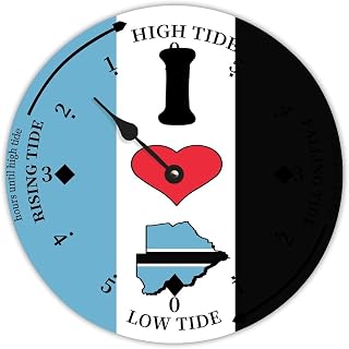Rustic Wood Tide Clock Botswana Flags Ocean Time Wooden Clock Wood Moon Tidal Clock for Wall High and Low Tide Movement Clock for Seaside House Cottage Hotel Camping 12x12 in