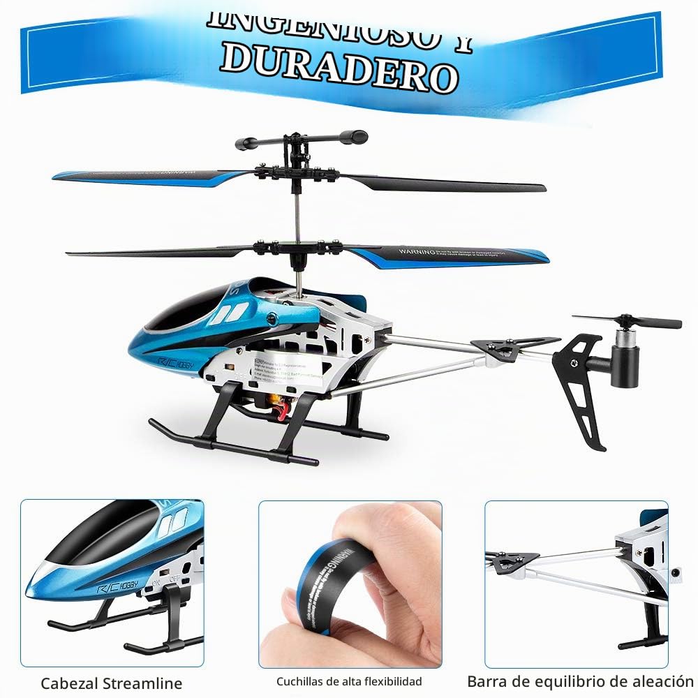 VATOS YD-927 Helicóptero teledirigido con Mando a Distancia para Interiores y Exteriores, 3 Canales, 2,4 GHz, luz LED, giroscopio, función de Flotador