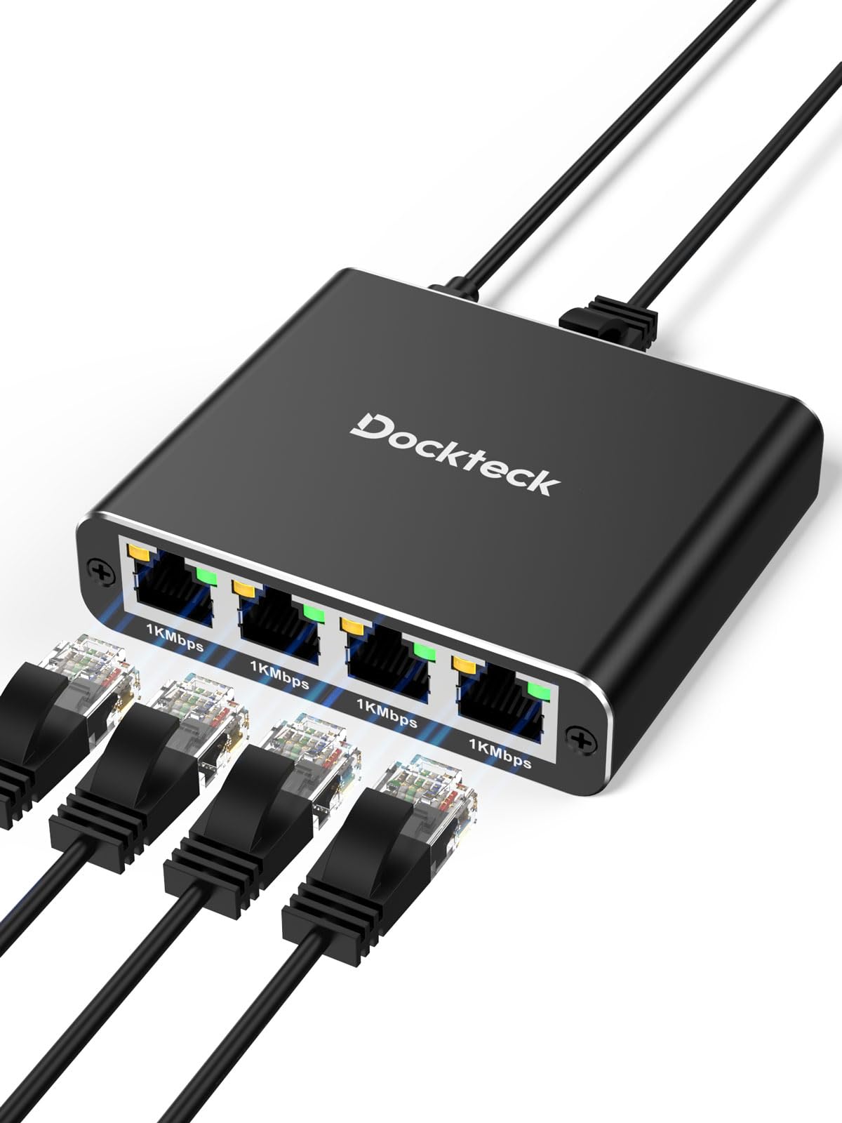Ethernet Splitter 1 to 4 1000Mbps, Dockteck Internet Cable Splitter 1 in 4 Out High Speed Switch Network Gigabit for LAN RJ45 Port Router Switch Work