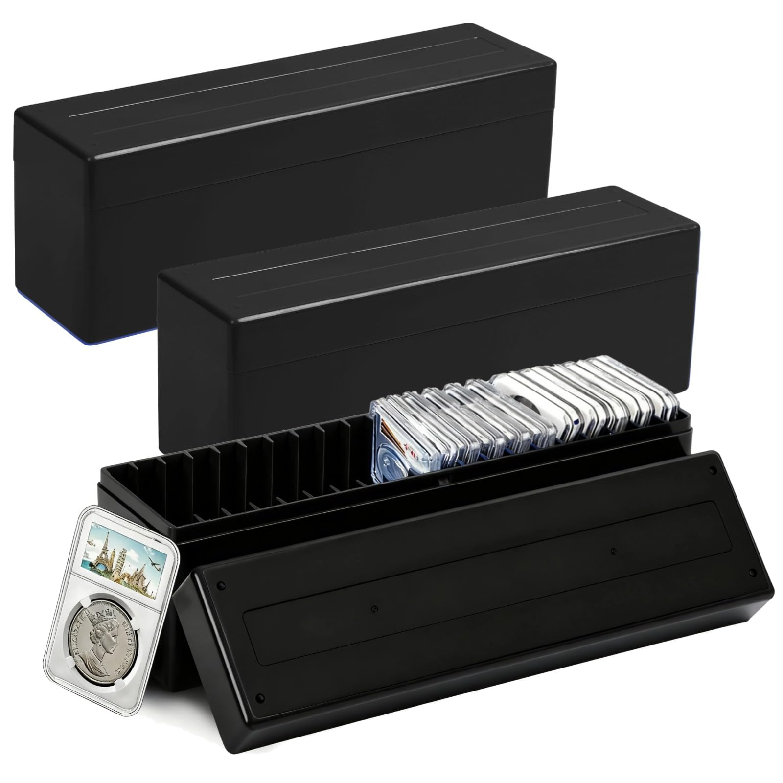 3 Stk. Coin Slab Aufbewahrungsboxen, Coin Holder Organizer mit 20 Fächern, Kunststoff-Boxen für 60 Coin Slabs, kompatibel mit PCGS, NGC, PMG Coin Haltern, nur Boxen enthalten