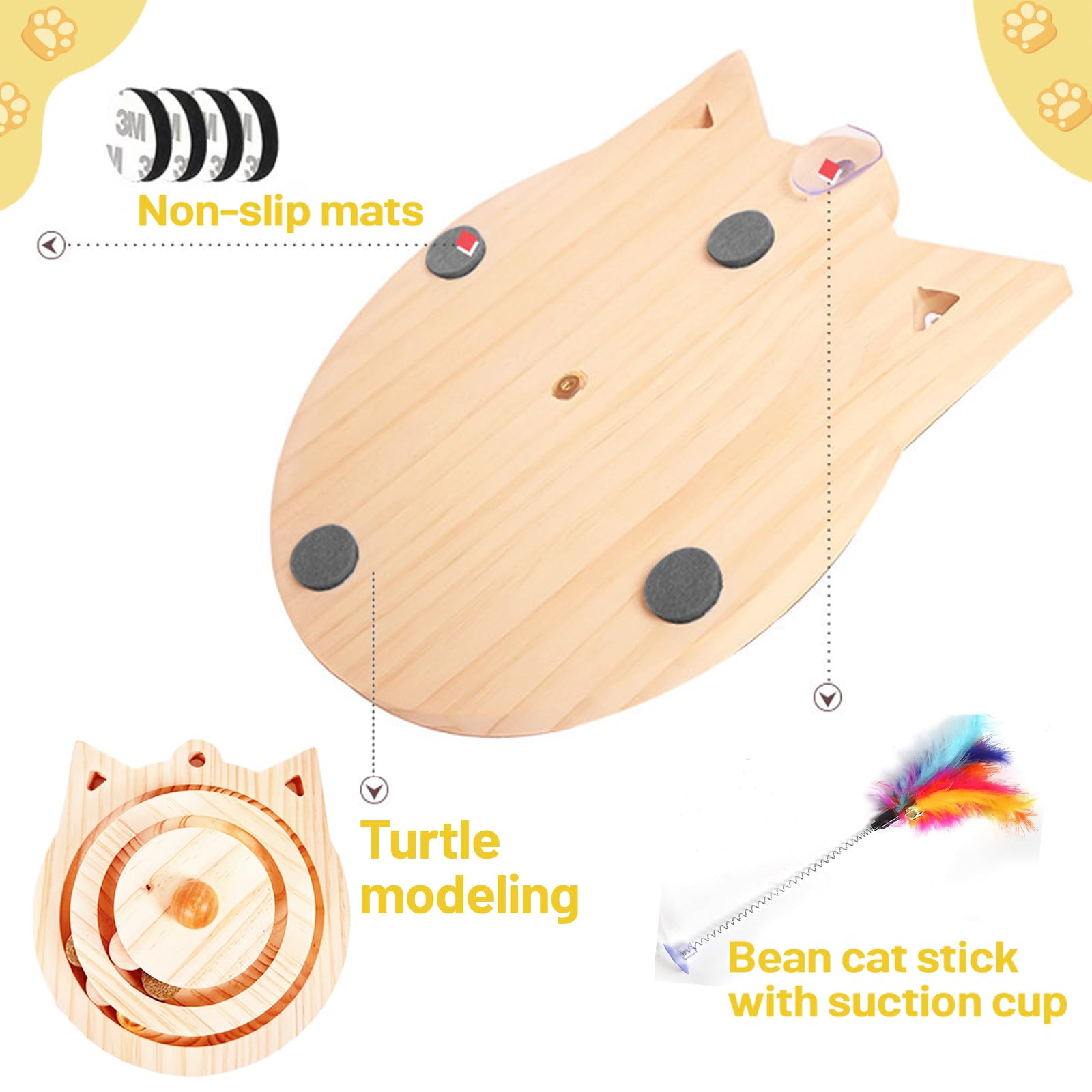 Honicemar 3-Layer Tower Wooden Cat Toy with Ball and Track, Cat Roller Toys Interactive with 3 Types of Balls - Image 3