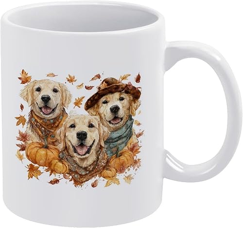 Miniatura 16 de Tazas de café Golden Retrievers con calabazas y hojas, taza para café, temporada de cosecha de otoño, vintage, Acción de Gracias, Día de la Madre,