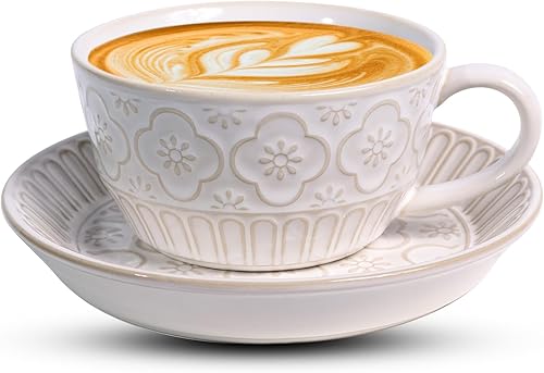 Miniatura 1 de Taza de café con platillo, taza de capuchino de 12 onzas, tazas de arte vintage para café expreso turco, tazas de café con leche de granja, tazas de