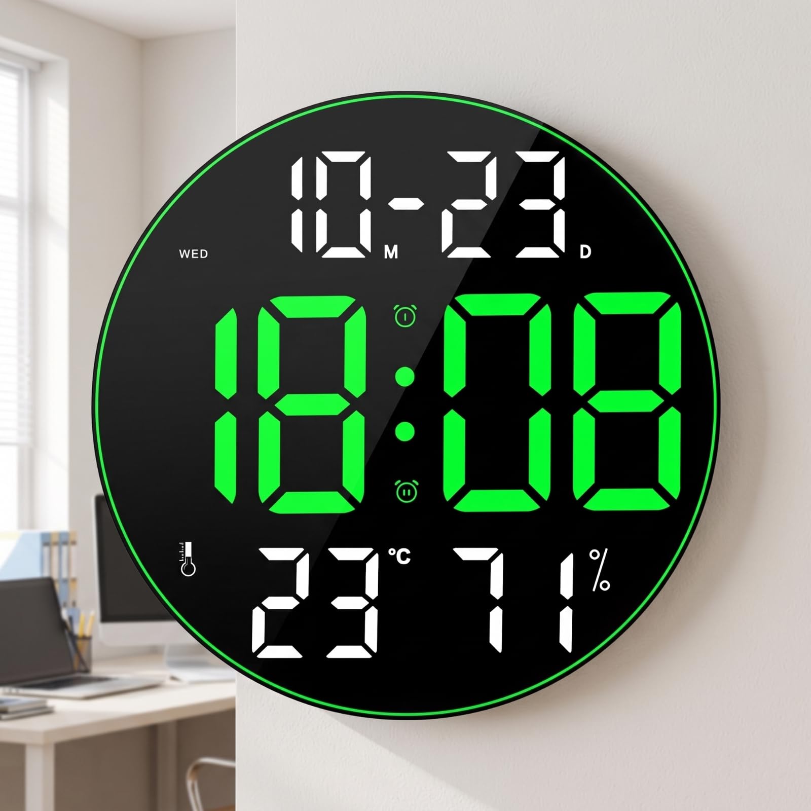 KESOTO Orologio da Parete Digitale Orologio Orologio da Muro Orologio Moderno con Schermo LED Definito Cifre Extra Grandi Data Temperatura Umidità Profilo, Azzurro