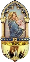 Vista 4 de Religious Gifts Guardian Angel Gold - Fuente de agua bendita multidimensional de madera cortada con láser, 5 pulgadas