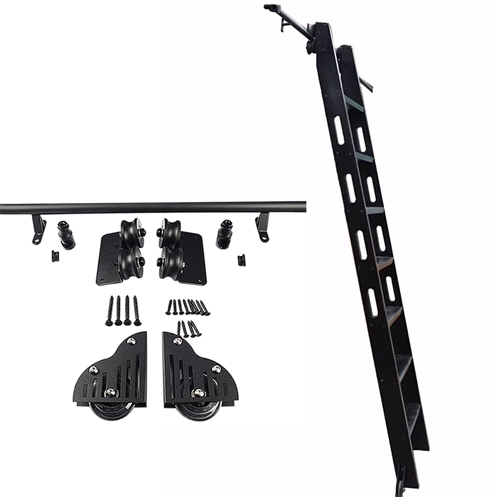 GHFXSCV 3.3ft- 20ft Rolling Library Ladder Hardware Kit, Sliding Ladder Library Full Set Hardware Rolling Track with Floor Roller Wheels (No Ladder), Mobile Track Rail for Loft Ladder(6.6f