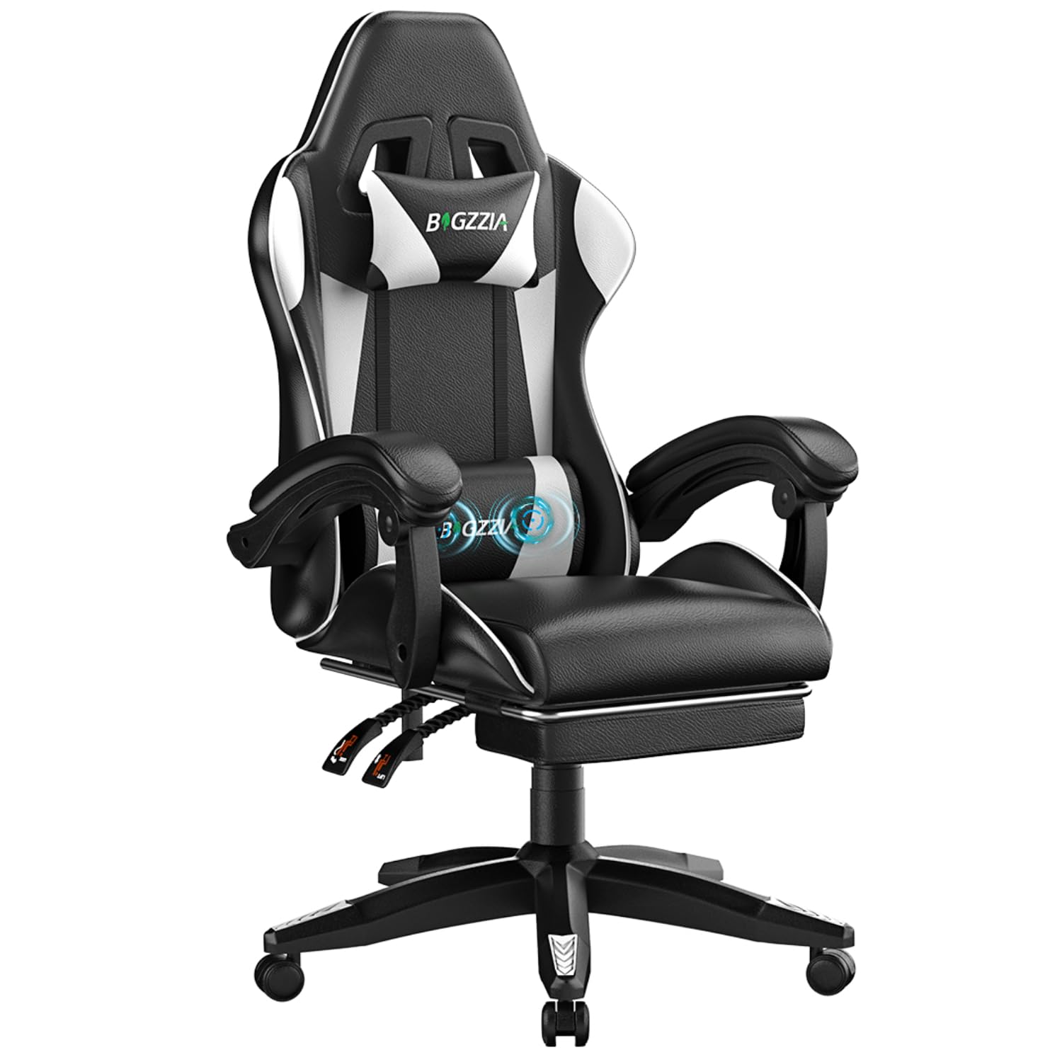 Bigzzia Gaming Stuhl mit Massagefunktion, Ergonomisch Gaming Chair Grün | Gaming Sessel mit Fußstütze, verstellbare Rückenlehne 90-135°, PC-Stuhl Massage-Lendenkissen für Erwachsene, Mädchen&Jungen