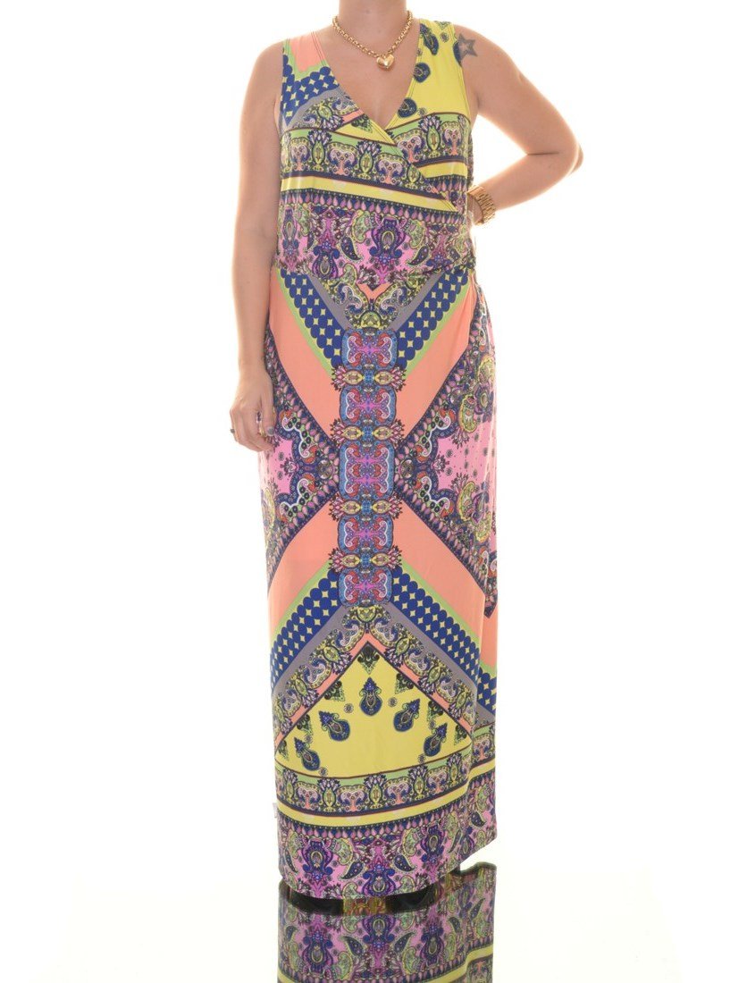 NY Collection Women's Plus Size Sleeveless Printed Surplice Neck Maxi Dress with Hardware