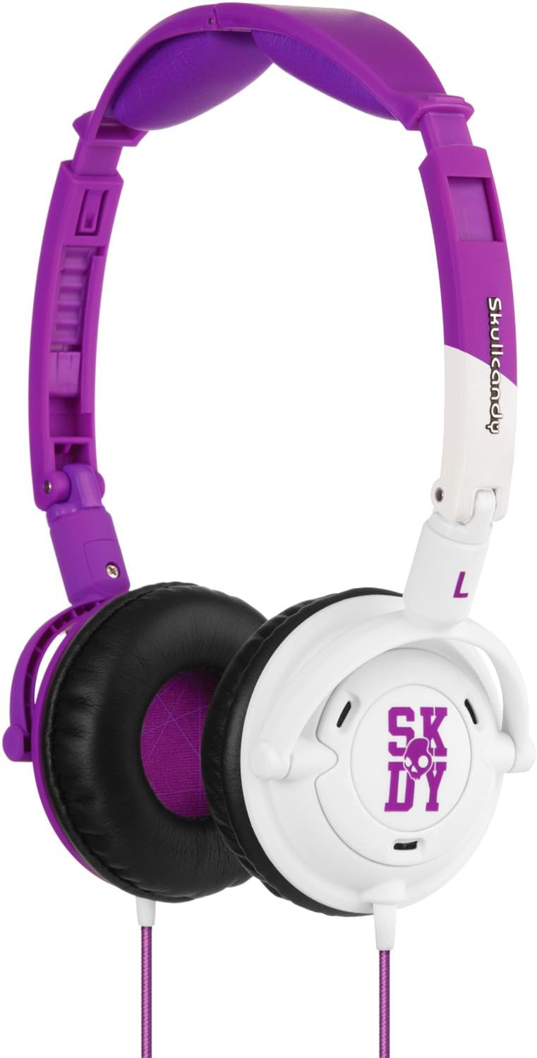 Skullcandy Lowrider Headphones w/Mic, Purple/White, One-Size