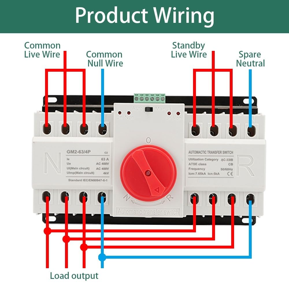 Diferencial Auto Rearmable Interruptor de transferencia automático de doble potencia ATS 2P/3P/4P 63A CA 230 V 50/60 Hz Disyuntores de conmutación automática/manual Diferencial Auto Rearmable(4,220V 8