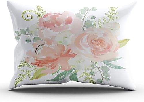 ONGING Fundas de almohada decorativas rosa, azul y verde, melocotones y acuarela crema, cojín personalizable rectangular, tamaño lumbar, 12 x 24