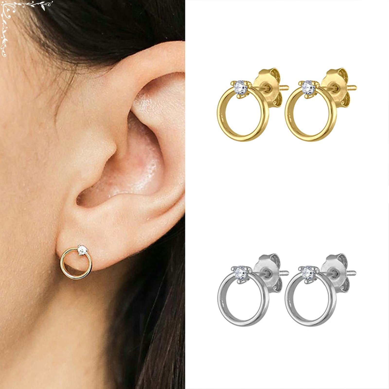 Kleine Creolen für Damen aus Sterlingsilber, Creolen für Damen aus Knorpel-Knorpel-Creolen, Kreis mit Zirkonia