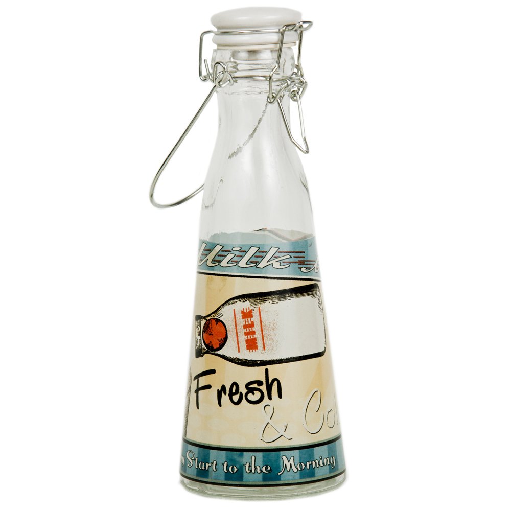Vintage Style Glass Milk Bottle"Fresh & Cold" (17 OZ)