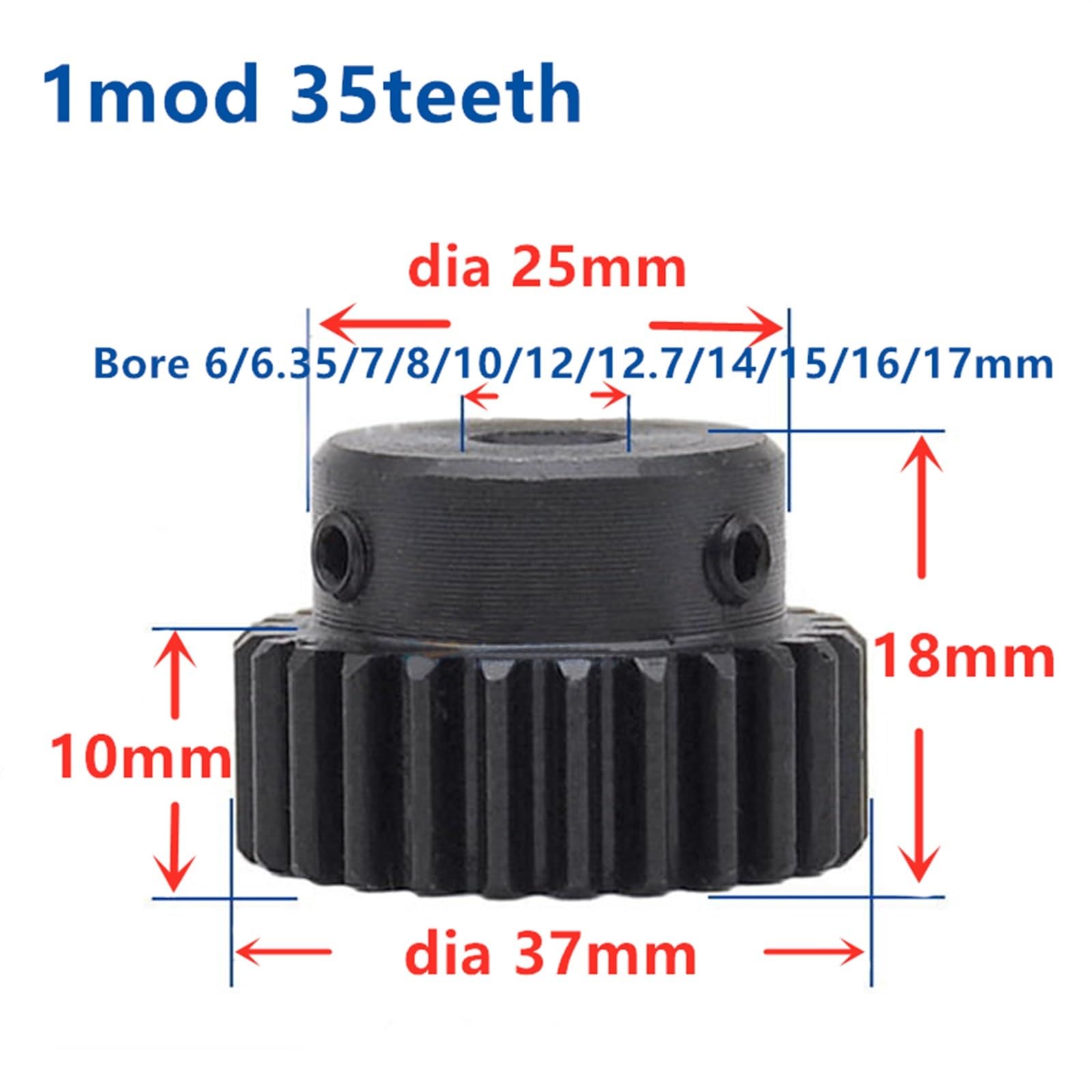 Bevel Gear Pinion Hardware Mechanical Spur Gear Pinion 35Teeth Mod 1 Width 10mm Bore 6mm 7mm 8mm Right Teeth Steel Major Gear CNC Gear Rack Transmission(7mm)