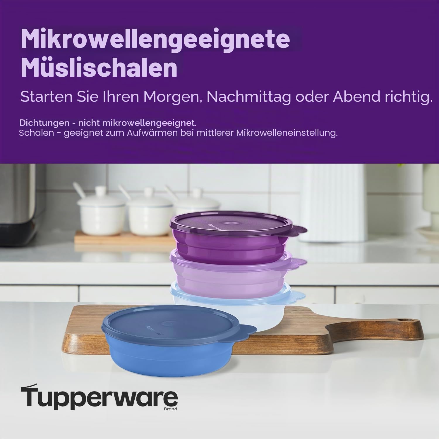 Tupperware Müslischalen-Set, mikrowellengeeignet, spülmaschinenfest und BPA-frei (4 Schüsseln, 4 Deckel)