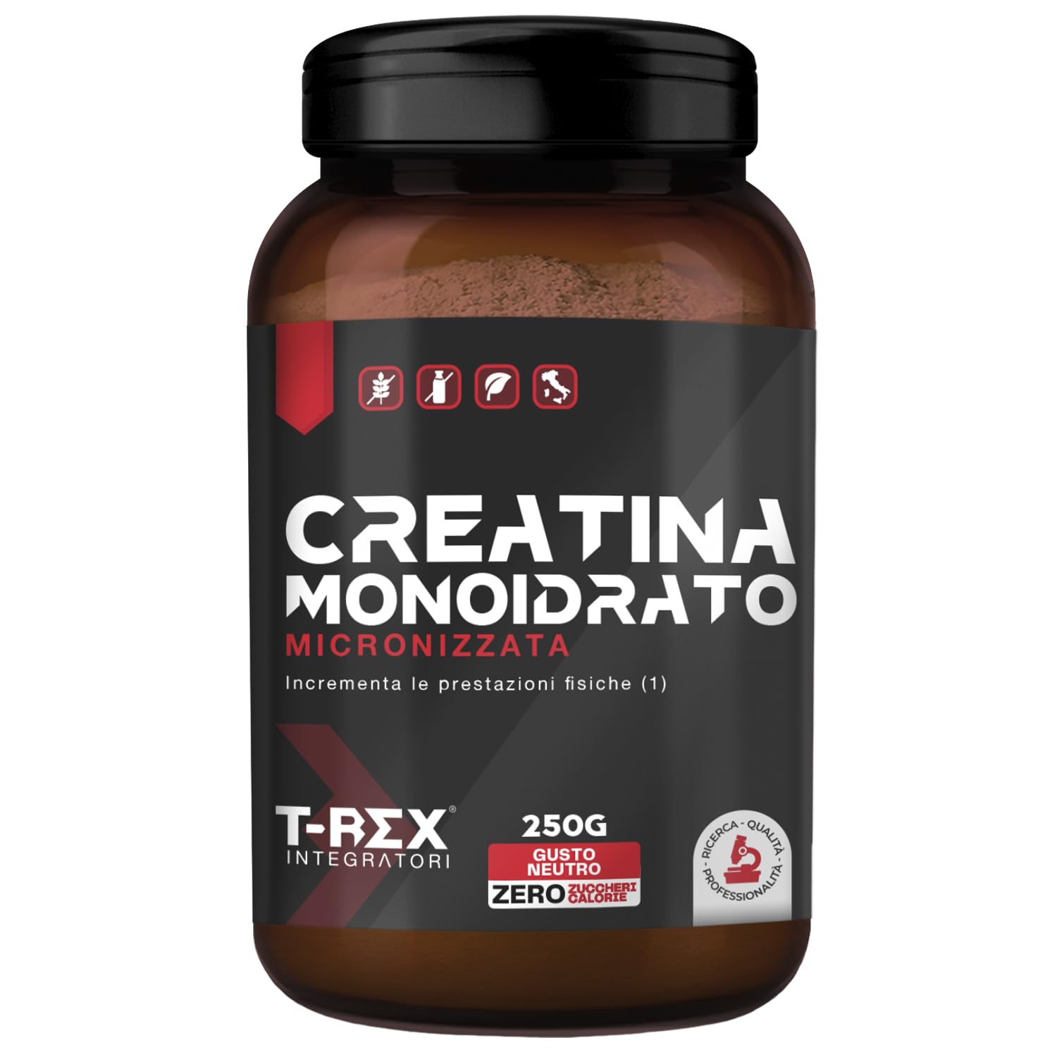 T-Rex Integratori Creatina Monoidrata Micronizzata - Integratore alimentare per massa muscolare e boost energetico pre workout (Polvere, 250 g (Confezione da 1))