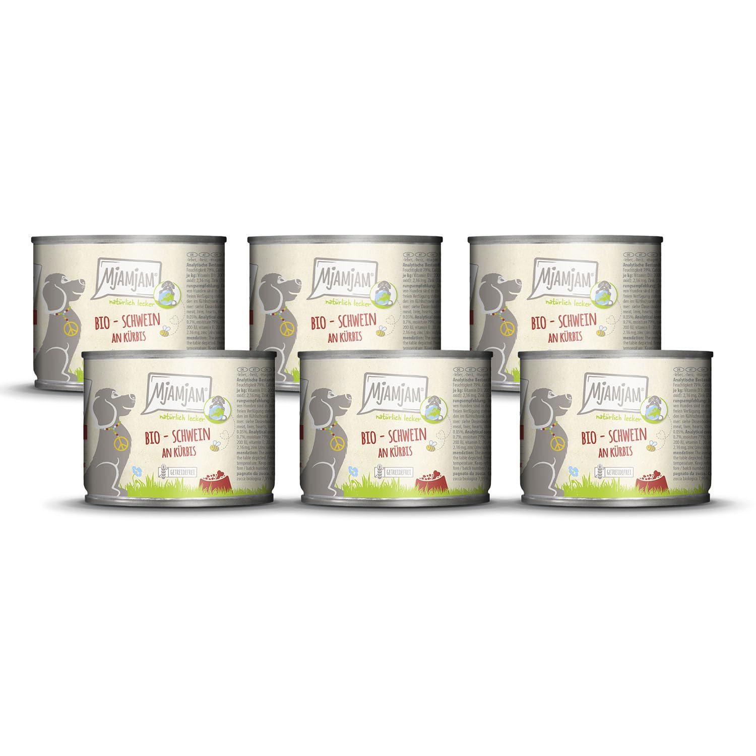 MjAMjAM - Comida húmeda Premium para Perros - naturalmente Deliciosa - Bio Cerdo con Calabaza, Pack de 6 (6 x 200g), sin Cereales con Extra de Carne