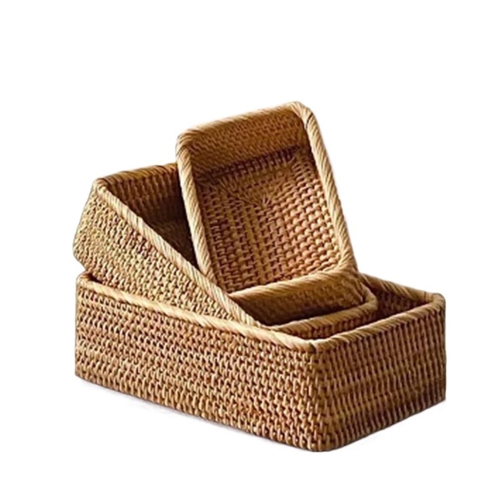 Cestino Contenitore per Cucina, Confezione da 1, Articoli per la casa, Vimini di Rattan Intrecciato a Mano, Rettangolare