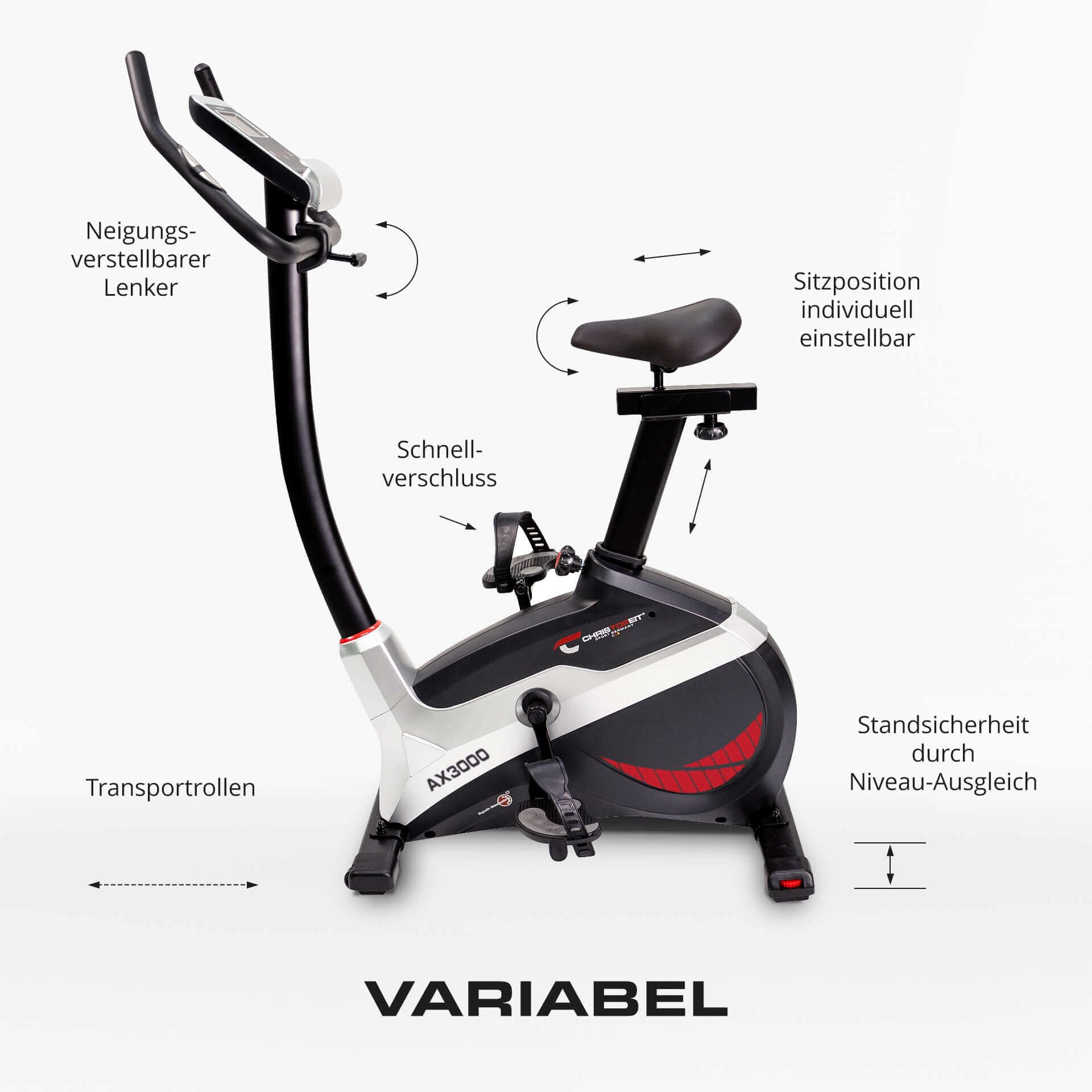 Christopeit Ergometer Heimtrainer AX 4000, 24 Widerstandsstufen, bis 150kg, 195cm Größe, verschleißfrei, Kinomap