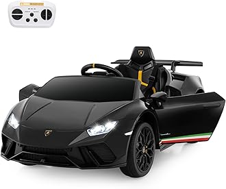 COSTWAY 12V Kids Electric Ride on Car with Remote Control, LED Lights, MP3, Music, Horn, Soft Start & Spring Shock Absorbers, Licensed Lamborghini Battery Powered Toy Vehicle for Boys Girls (Black)
