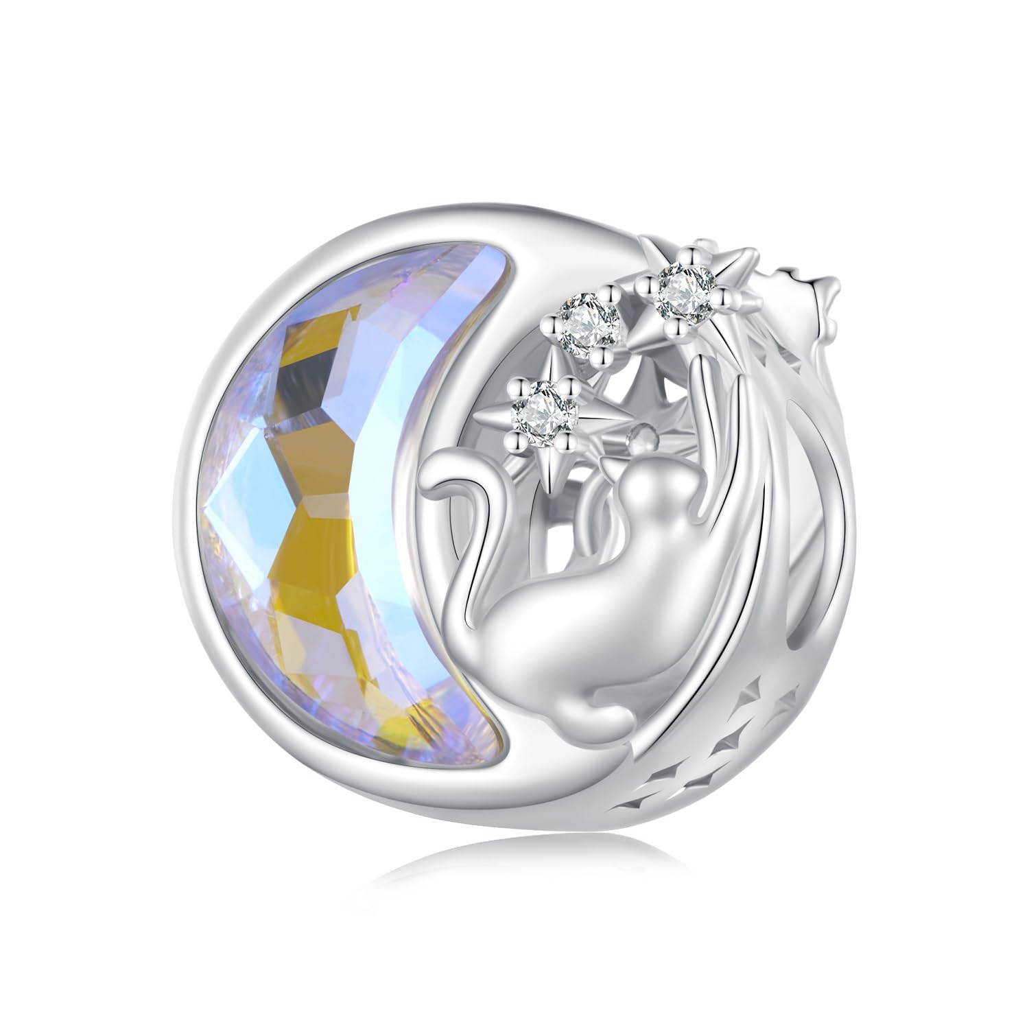ShiYuCharms Abalorios de gato a la luz de la luna para pulseras Pandora,Charm de piedra lunar en plata esterlina 925, joyería de regalo para mujeres