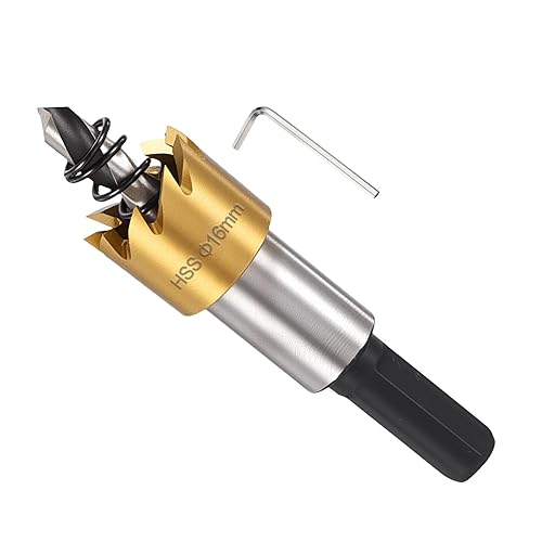 METALLIXITY Kit de sierra perforadora de 0.630 in (58 pulgadas), cortador de agujeros de acero de alta velocidad M2 con broca central, llave