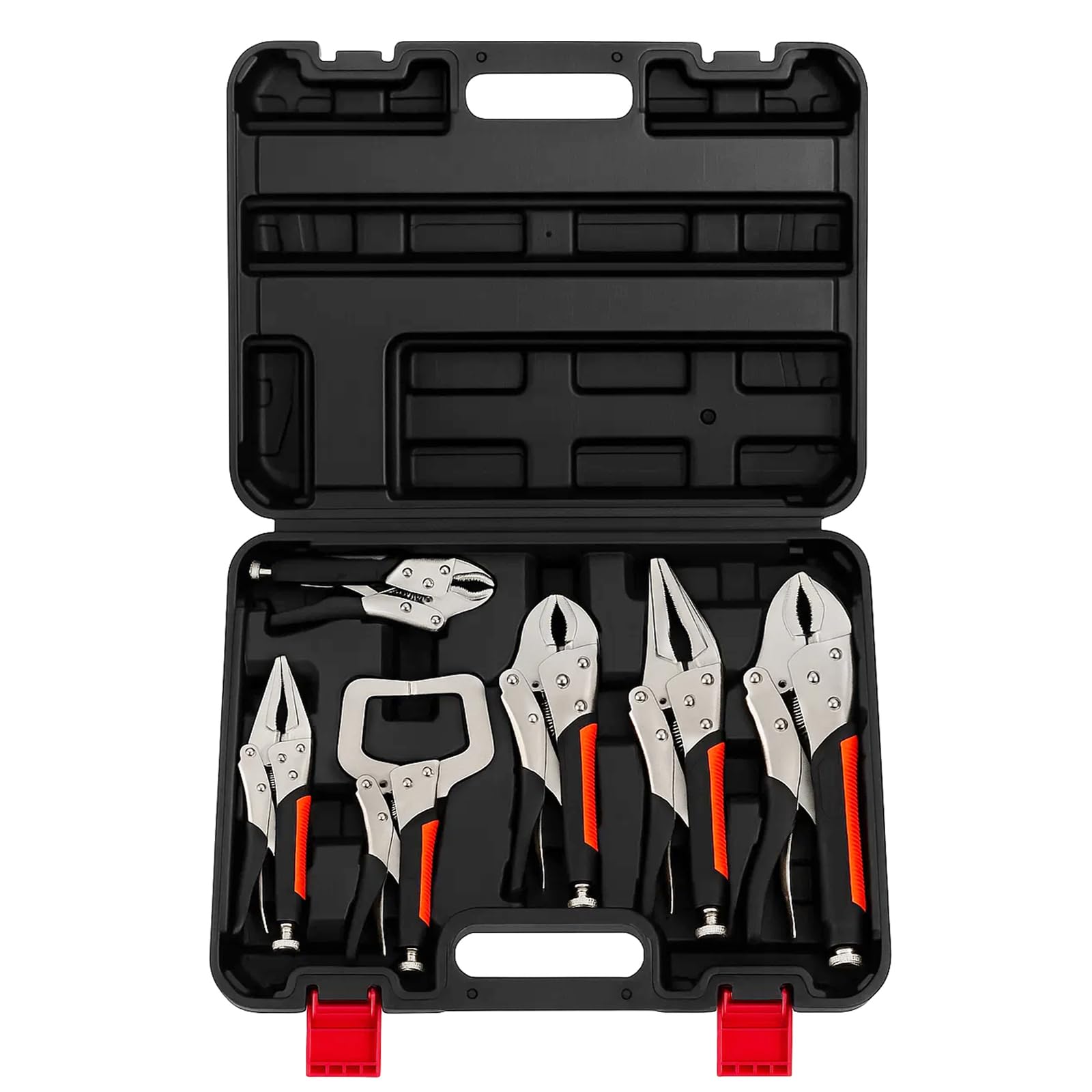 FERNVALE 6-Piece Locking Pliers Set – Heavy Duty Carbon Steel Locking-Jaw Pliers, Bent Jaw, Needle Pliers & C-Clamp with Quick-Release, Ergonomic Non-Slip Handles, Professional Workshop Tools