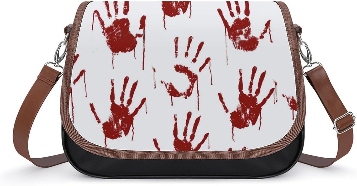 Halloween Bloody HandprintsWomen's Faux Leather Crossbody Bag, Waterproof Wrinkle-Resistant Shoulder Bag with Detachable Strap, Large Capacity Casual Handbag, Fashion Daily Purse for Shopping Work Dat