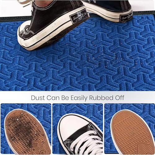 Image of Yellow Weaves 2 Pcs Door Mat for Home Entrance, Outdoor Rubber Mat - Non-Slip, Anti Skid Foot Mat, Dirt Trapper, Heavy-Duty, Weather-Resistant, Waterproof Doormat (40x60cms, Geometric, Blue Color)
