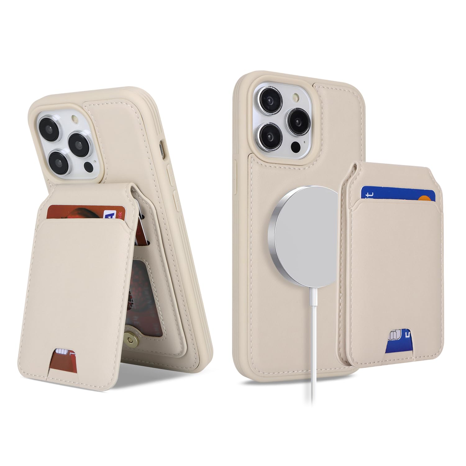 Ｈａｖａｙａ for iPhone 13 Pro Max Case Magsafe Compatible iPhone 13 Pro Max Case with Card Holder iPhone 12 Pro Max case Wallet Detachable Magnetic Leather Phone Cover for Women-Off White