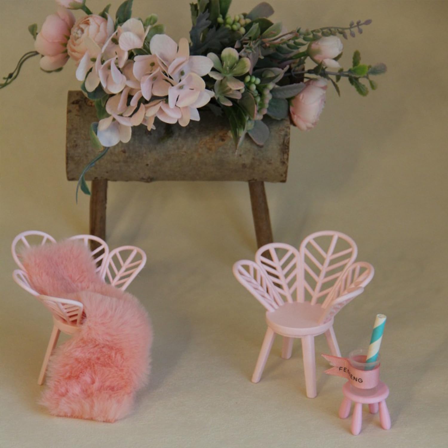 Minamzee 1:12 Miniature Flower Shape Chair, Dollhouse Mini Resin Furniture Accessories for Dining Room Garden, Living Room - Image 4
