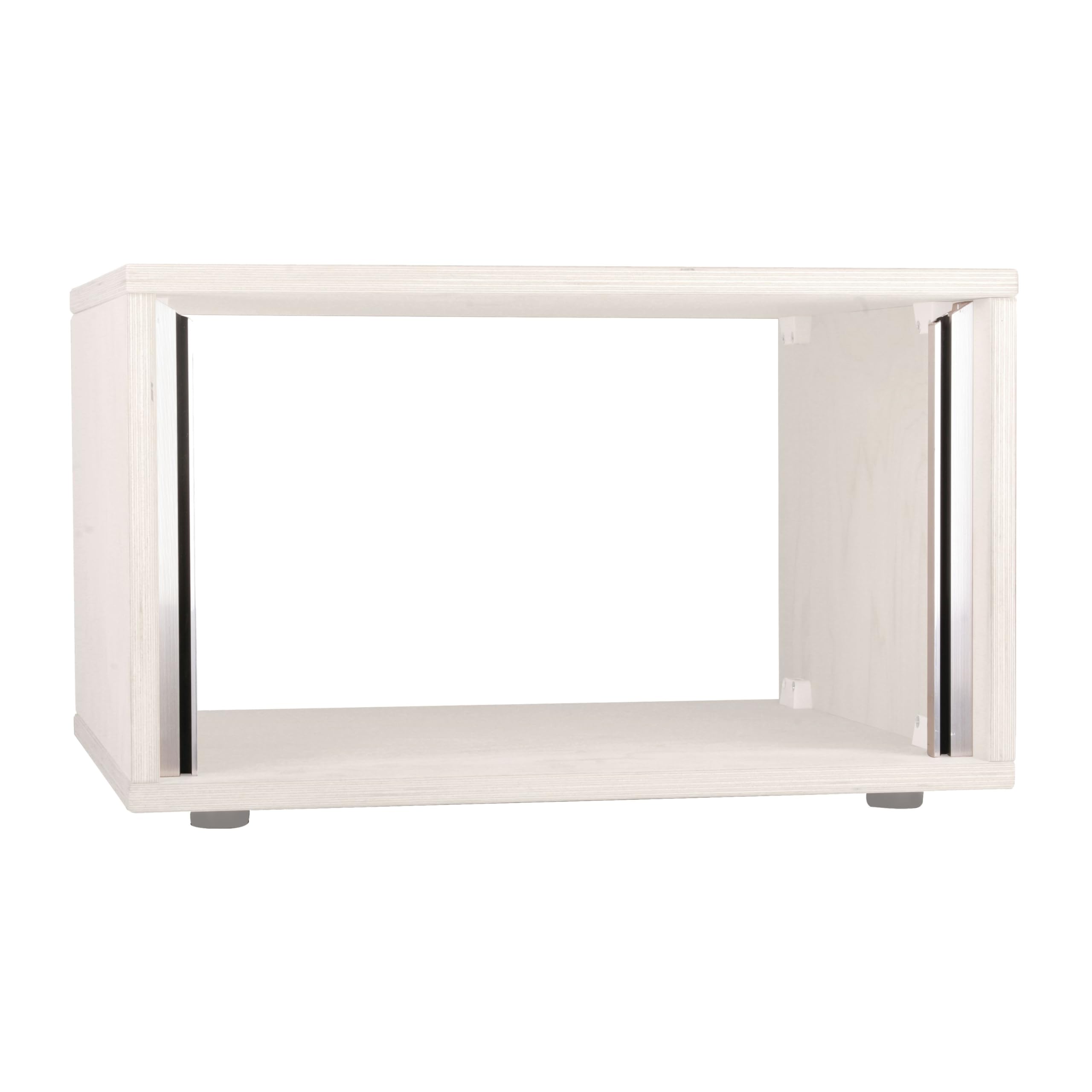 Höhenverstellbares 6HE Studiorack, 18mm Multiplex, Weiß, Bausatz mit Aluminium-Schienen, 530mm Breite, 450mm Tiefe, 305mm Höhe, inkl. Rackschrauben und Füßen, Ideal für Studio-Equipment