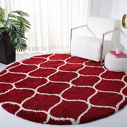 Image of Handwoven Microfibre 3D Rug for Living Room (Red & Ivory Moraccan, 12 X 12 Feet (Round), Microfibre)