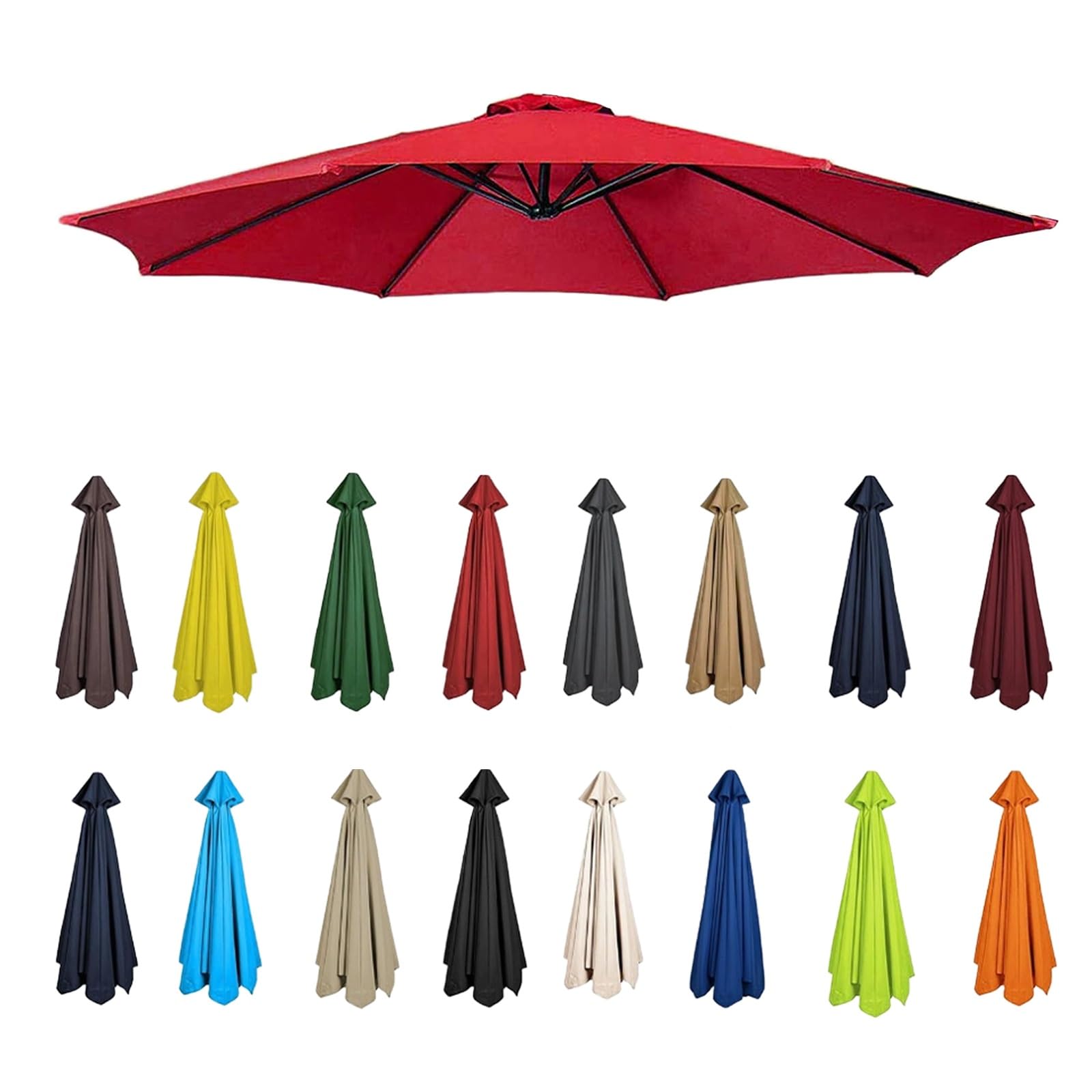 Replacement Garden Parasol Canvas, 2/2.3/2.5/2.7/3/3.50m Umbrella Replacement Canopy, Replacement Canopy Top For 6/8 Ribs(Red,8 RIBS-300CM)