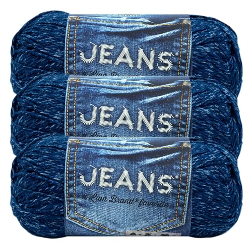 Image of Lion Brand Yarn, Jeans Soft Knit & Crochet Yarn, Classic, Blue, 3 Pack