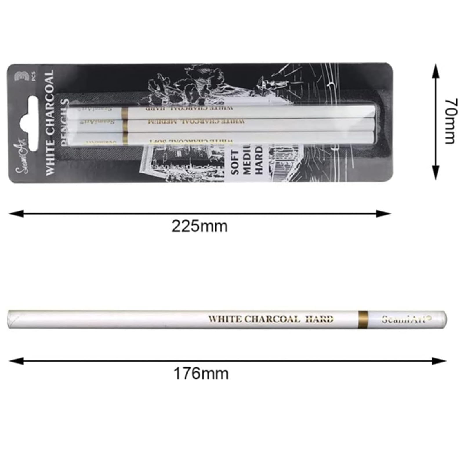 RSYHVG Artist White Charcoal Pencils - Soft Sketch & Highlight Drawing Pencils for Beginners Students, Designers (Set of 3) - Image 2