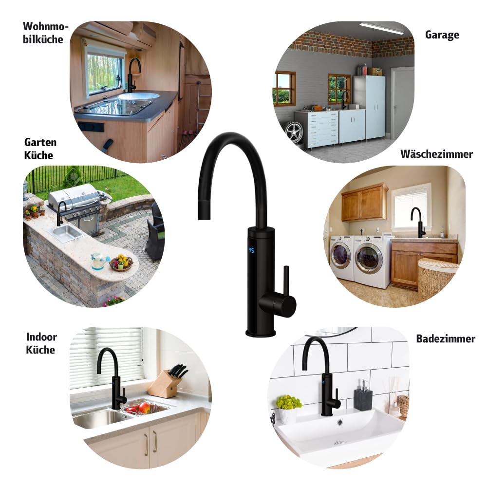 HOGART Elektrische Wasserhahn mit Durchlauferhitzer 230v für Küche, Garten, Bad, Wohnwagen, Camping, 2 Aufsätze, Smart Heater, Armatur mit Sofortiger Warmwasserbereiter, Warmwasserhahn, Wasserboiler
