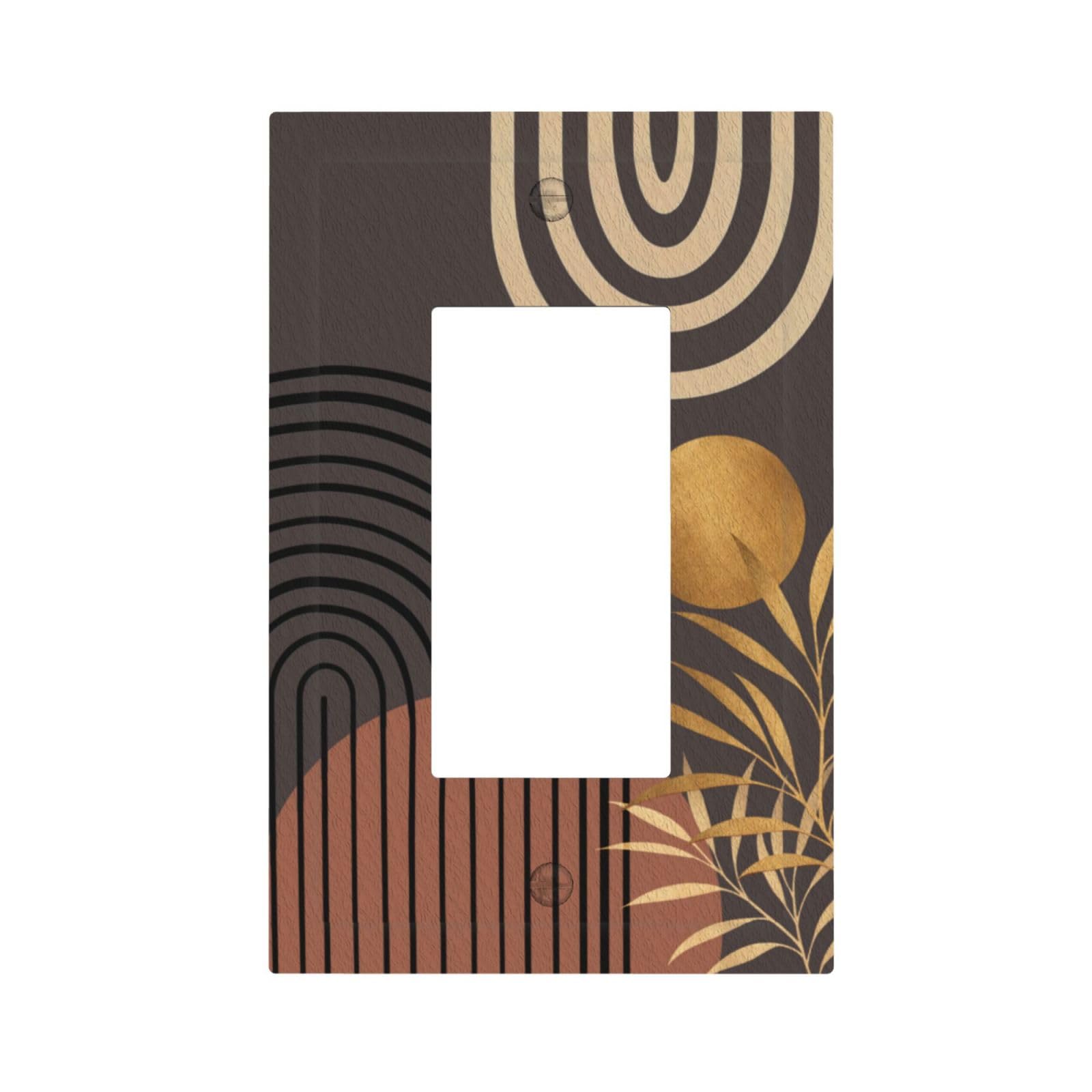 Dwbguo Decorative Outlet Covers Boho Abstract Geometric 1 Gang Rocker Light Switch Covers Modern Minimalist Gold Palm Leaf Single Decora Gfci Device Wall Plate Home Decor