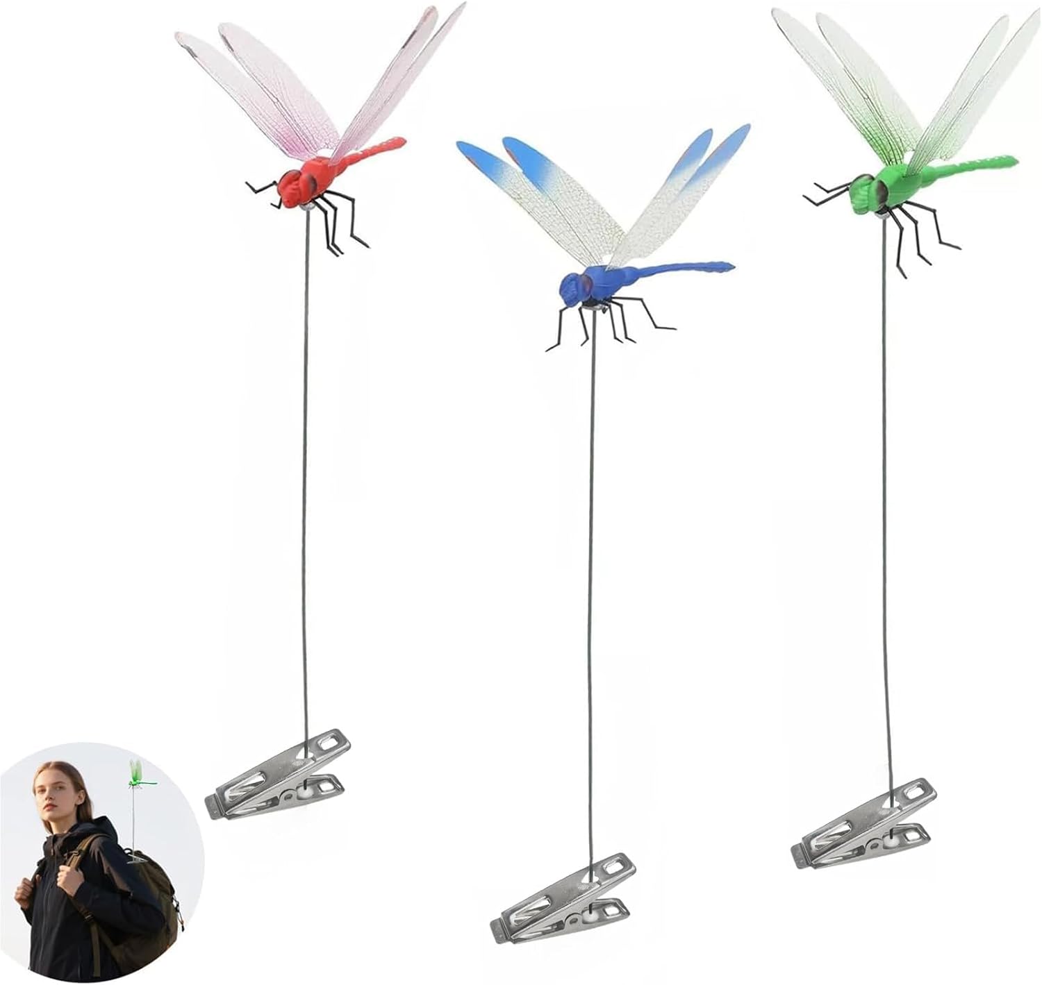 Dragonfly Clip Bug Repe Llent - 3D Dragonfly Clips,3 Pack-Garden Decor Deer and Horse Fly Deterrent for Indoor/Outdoor Garden