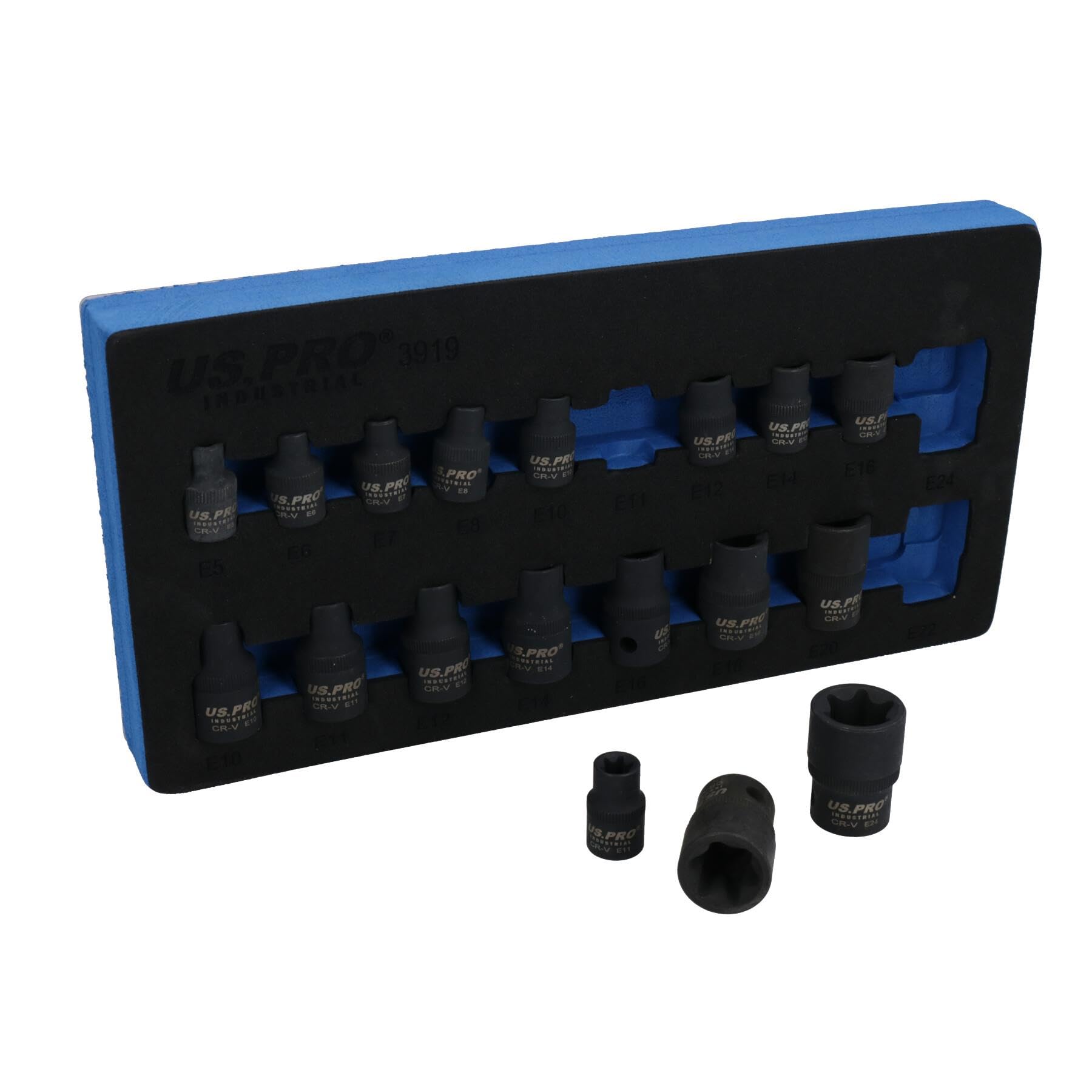 Impacted Female Torx/E Sockets E5 - E24 3/8" and 1/2" Drive 17pc by U S Pro
