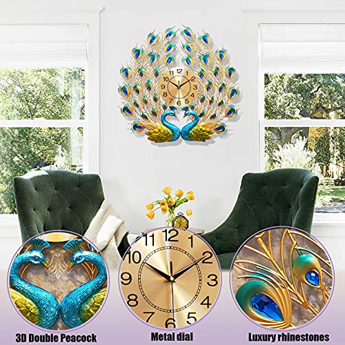 Haowanjp Large Peacock Wall Clock 27.6 Inch Metal Design Silent Art Clocks Battery Operated Decorative Digital Wall Clocks For Living Room Decor #TOP3