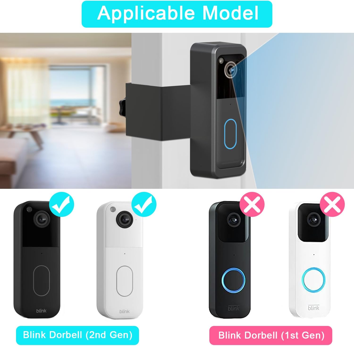 Anti-Theft Blink Doorbell Door Mount,No-Drill Mounting Bracket for Blink Doorbell Camera 2nd Gen 2025 (Not for 1st Gen 2022) Easy to Install Blink Video Doorbell Accessories